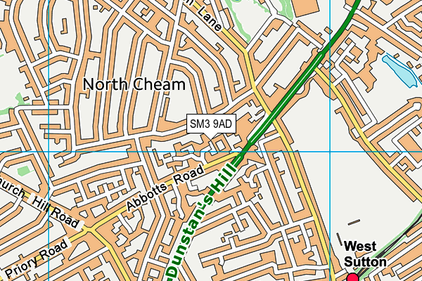 SM3 9AD map - OS VectorMap District (Ordnance Survey)