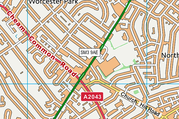 SM3 9AE map - OS VectorMap District (Ordnance Survey)