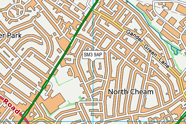 SM3 9AP map - OS VectorMap District (Ordnance Survey)