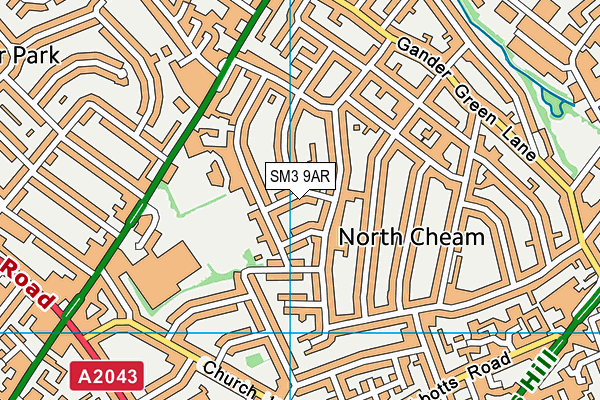 SM3 9AR map - OS VectorMap District (Ordnance Survey)