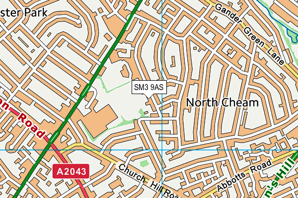 SM3 9AS map - OS VectorMap District (Ordnance Survey)