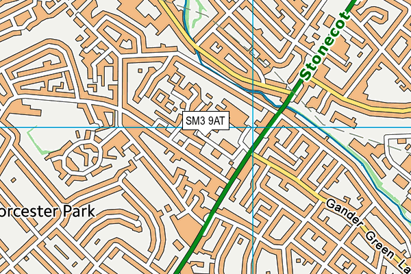 SM3 9AT map - OS VectorMap District (Ordnance Survey)