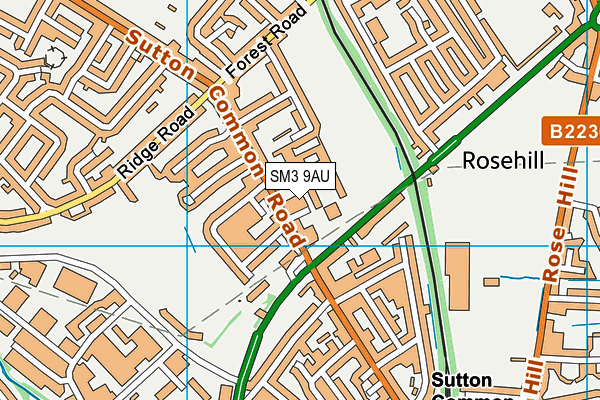 SM3 9AU map - OS VectorMap District (Ordnance Survey)