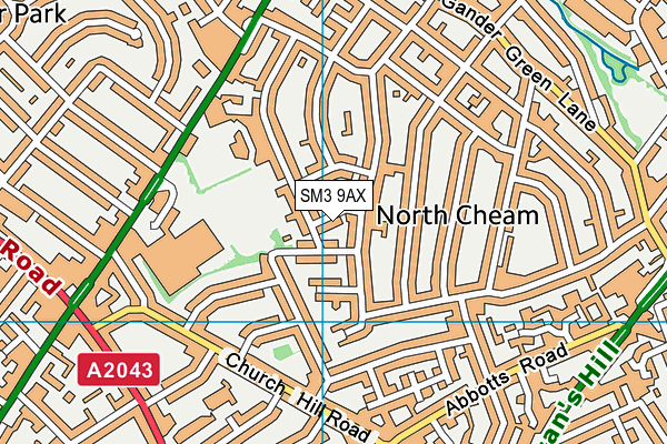 SM3 9AX map - OS VectorMap District (Ordnance Survey)