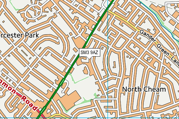 SM3 9AZ map - OS VectorMap District (Ordnance Survey)