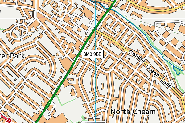 SM3 9BE map - OS VectorMap District (Ordnance Survey)