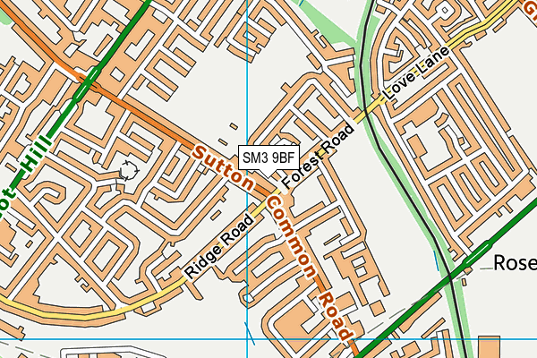 SM3 9BF map - OS VectorMap District (Ordnance Survey)