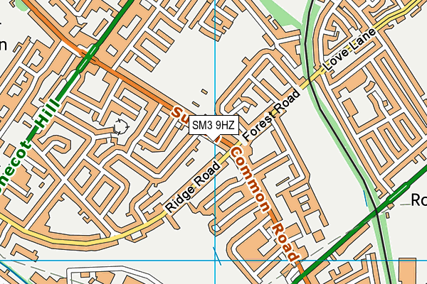 SM3 9HZ map - OS VectorMap District (Ordnance Survey)