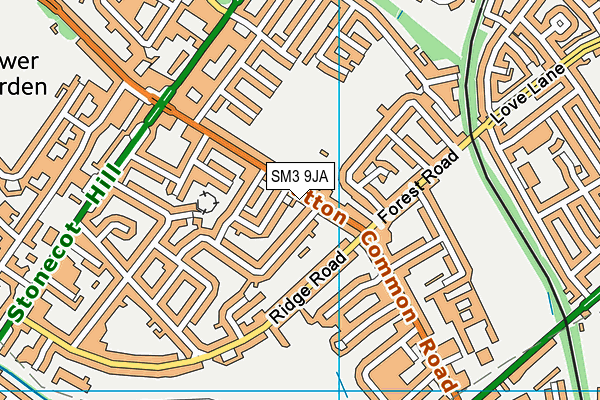 SM3 9JA map - OS VectorMap District (Ordnance Survey)