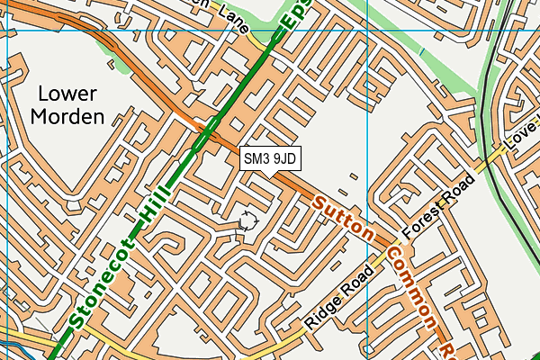 SM3 9JD map - OS VectorMap District (Ordnance Survey)