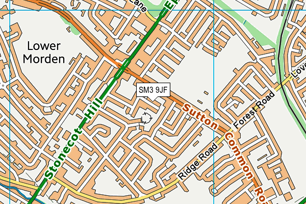 SM3 9JF map - OS VectorMap District (Ordnance Survey)
