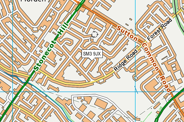 SM3 9JX map - OS VectorMap District (Ordnance Survey)