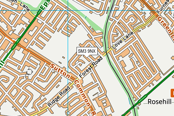 SM3 9NX map - OS VectorMap District (Ordnance Survey)