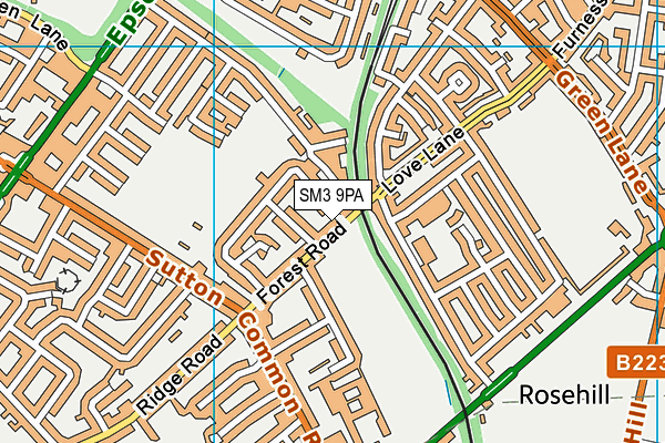 SM3 9PA map - OS VectorMap District (Ordnance Survey)