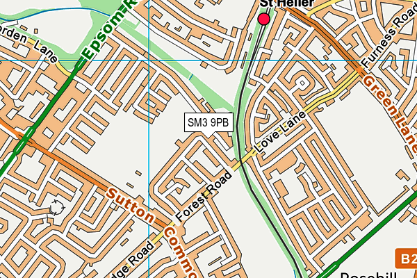 SM3 9PB map - OS VectorMap District (Ordnance Survey)