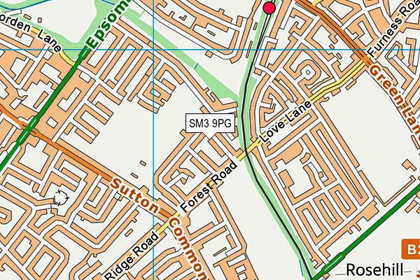 SM3 9PG map - OS VectorMap District (Ordnance Survey)