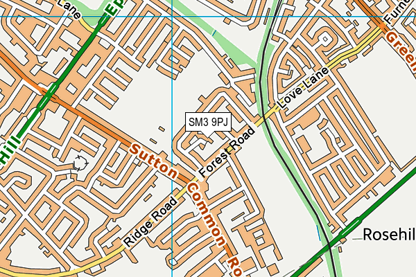 SM3 9PJ map - OS VectorMap District (Ordnance Survey)