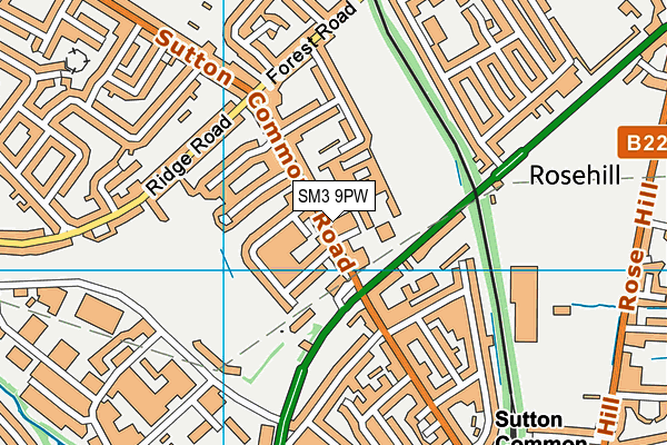 SM3 9PW map - OS VectorMap District (Ordnance Survey)