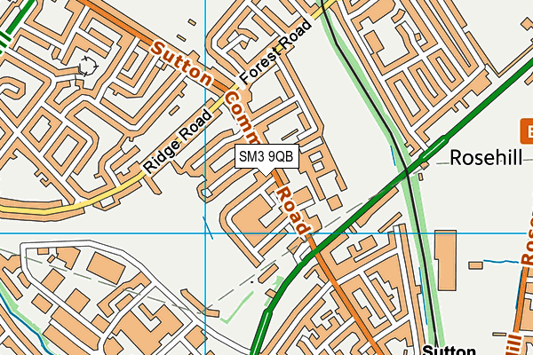 SM3 9QB map - OS VectorMap District (Ordnance Survey)