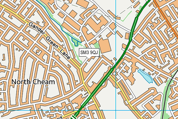 SM3 9QJ map - OS VectorMap District (Ordnance Survey)