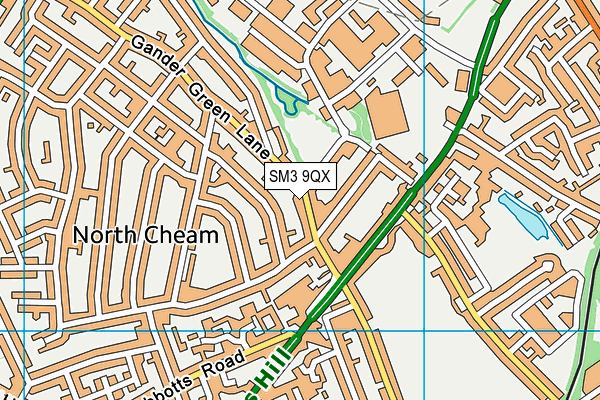 SM3 9QX map - OS VectorMap District (Ordnance Survey)