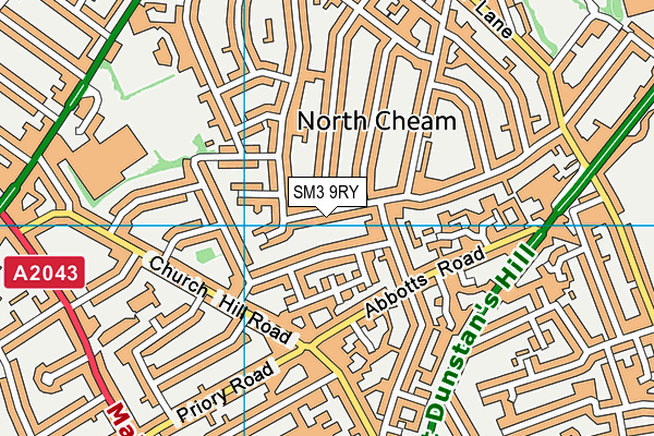 SM3 9RY map - OS VectorMap District (Ordnance Survey)