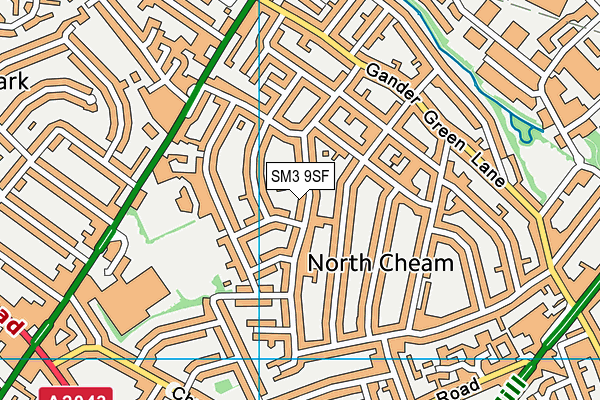 SM3 9SF map - OS VectorMap District (Ordnance Survey)