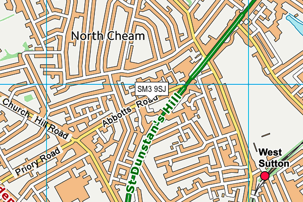 SM3 9SJ map - OS VectorMap District (Ordnance Survey)
