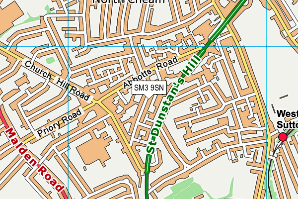 SM3 9SN map - OS VectorMap District (Ordnance Survey)