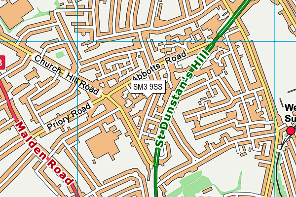 SM3 9SS map - OS VectorMap District (Ordnance Survey)