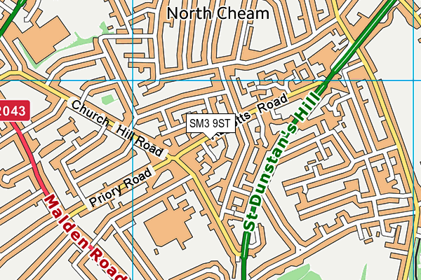 SM3 9ST map - OS VectorMap District (Ordnance Survey)