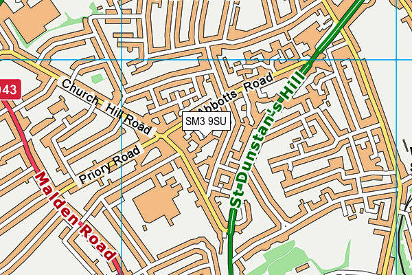 SM3 9SU map - OS VectorMap District (Ordnance Survey)