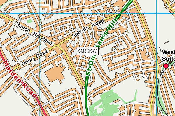 SM3 9SW map - OS VectorMap District (Ordnance Survey)