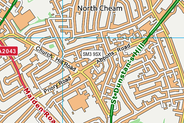 SM3 9SX map - OS VectorMap District (Ordnance Survey)