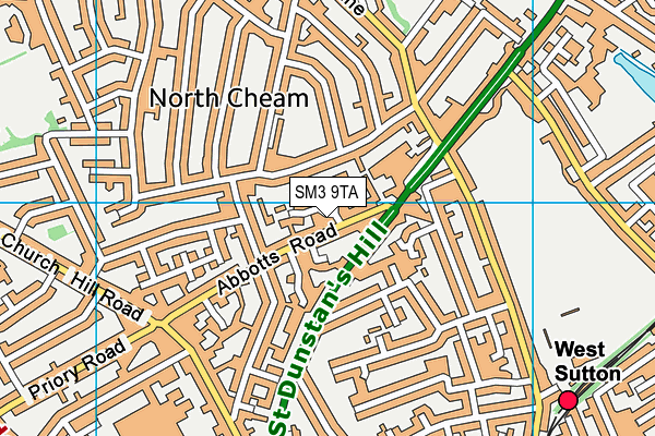 SM3 9TA map - OS VectorMap District (Ordnance Survey)