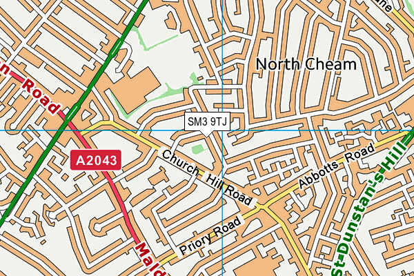 SM3 9TJ map - OS VectorMap District (Ordnance Survey)