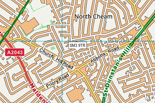 SM3 9TR map - OS VectorMap District (Ordnance Survey)