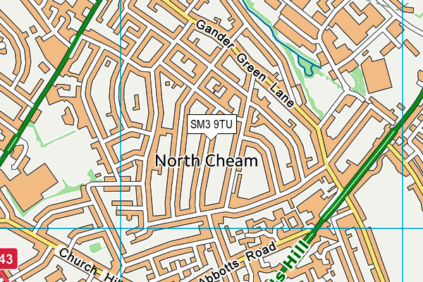 SM3 9TU map - OS VectorMap District (Ordnance Survey)