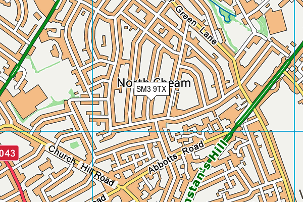 SM3 9TX map - OS VectorMap District (Ordnance Survey)