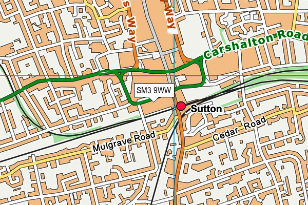 SM3 9WW map - OS VectorMap District (Ordnance Survey)