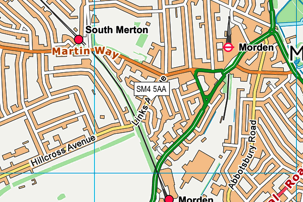 SM4 5AA map - OS VectorMap District (Ordnance Survey)