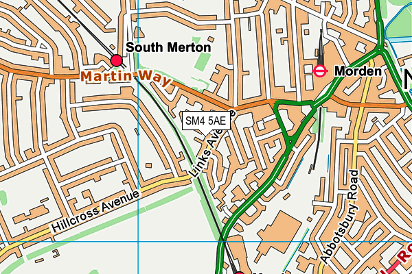 SM4 5AE map - OS VectorMap District (Ordnance Survey)