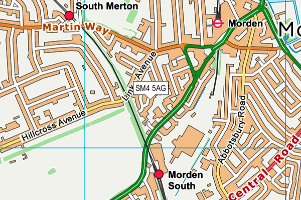 SM4 5AG map - OS VectorMap District (Ordnance Survey)