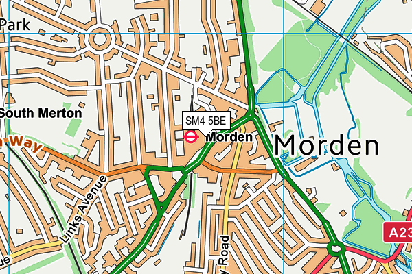 SM4 5BE map - OS VectorMap District (Ordnance Survey)