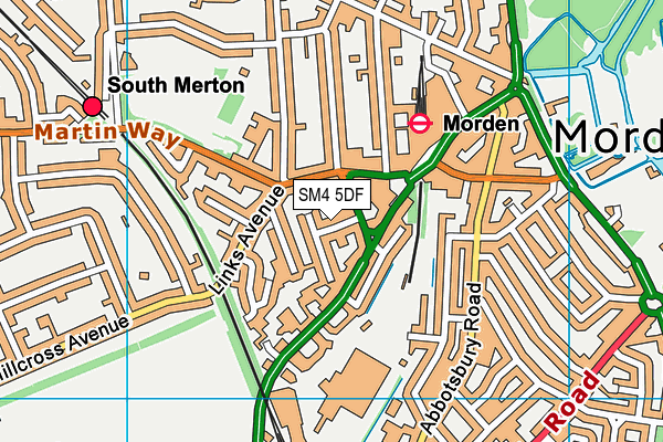 SM4 5DF map - OS VectorMap District (Ordnance Survey)