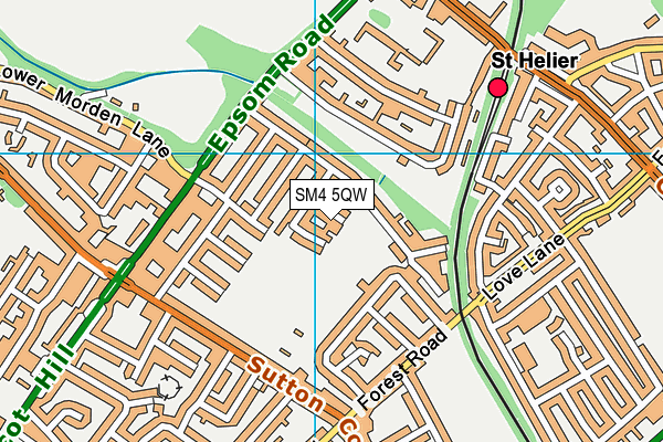 SM4 5QW map - OS VectorMap District (Ordnance Survey)