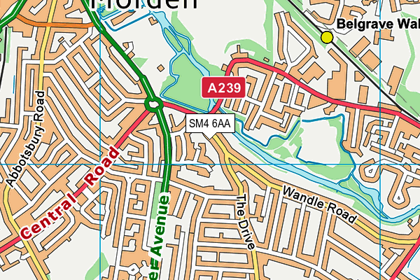 SM4 6AA map - OS VectorMap District (Ordnance Survey)