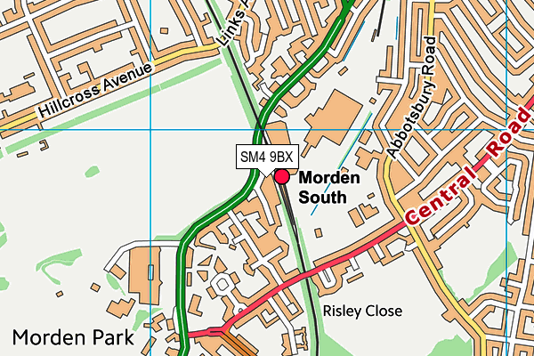 SM4 9BX map - OS VectorMap District (Ordnance Survey)