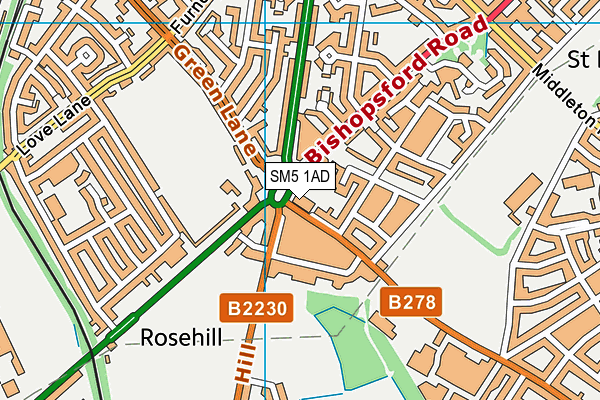 SM5 1AD map - OS VectorMap District (Ordnance Survey)