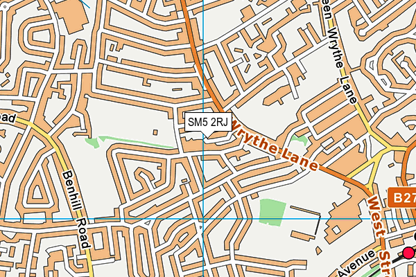 SM5 2RJ map - OS VectorMap District (Ordnance Survey)